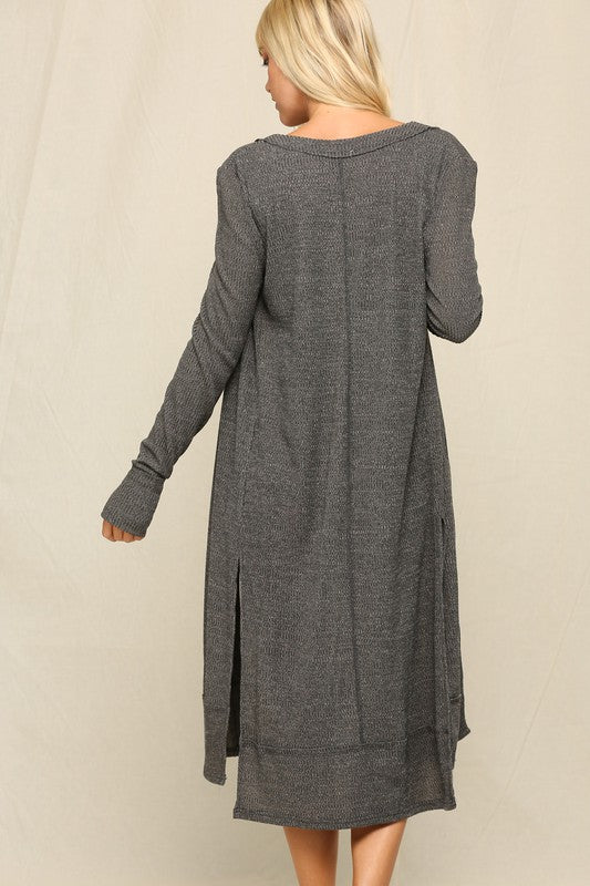 Distressed Ribbed Button Cardigan In Gray