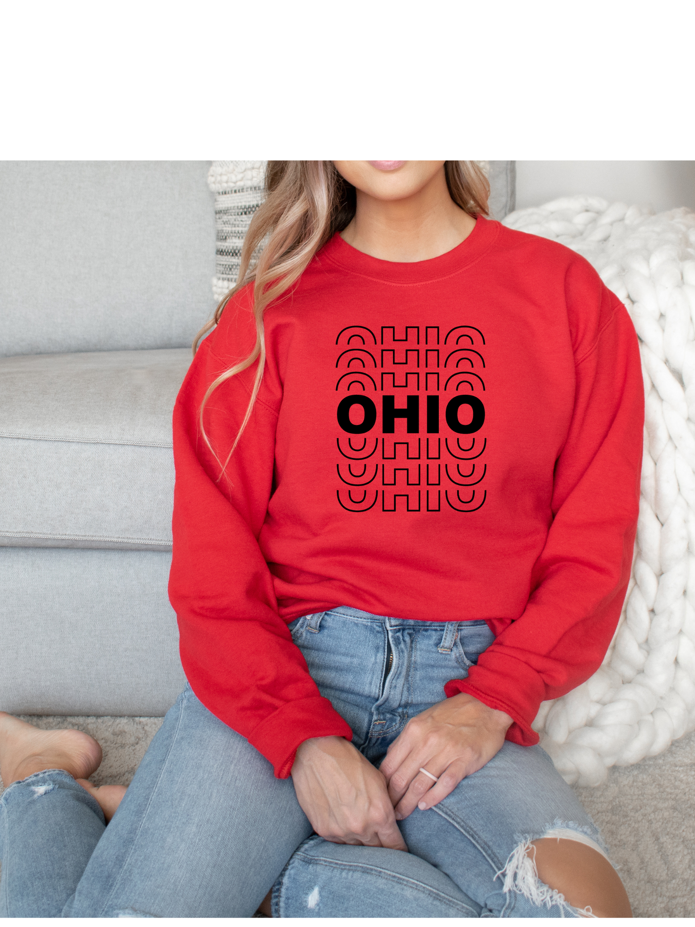 Red Stacked Ohio Unisex Sweatshirt